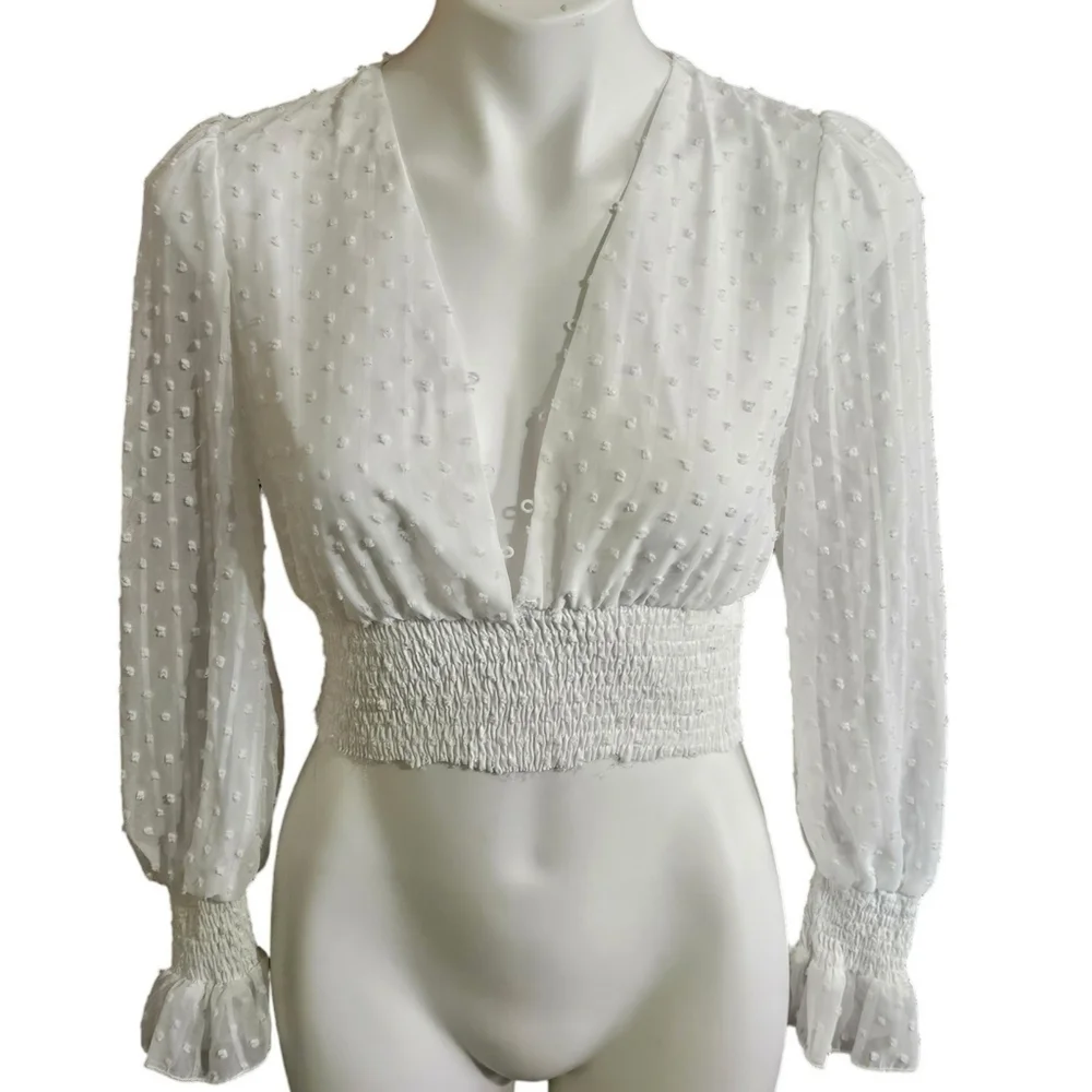 Shein Swiss Dot Shirred Crop top White Size XS